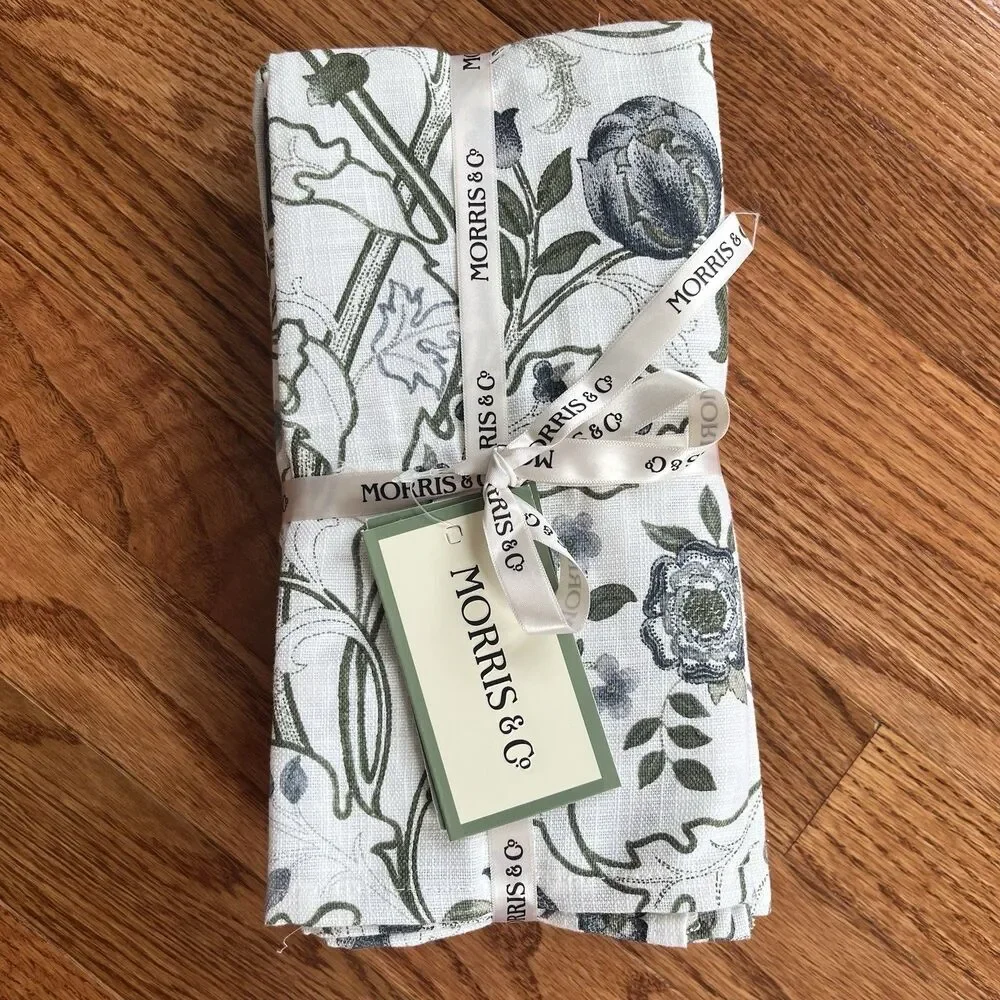 William Morris & Co set of 8 Mary Isobel Floral Table Napkins Cotton 20x20 NEW